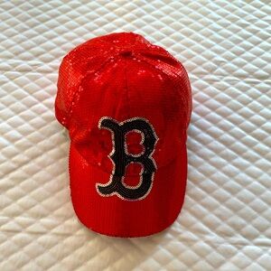Boston Red Sox x Victoria Secrets Ballcap Red Sequin Socks on VS PINK Hat OS